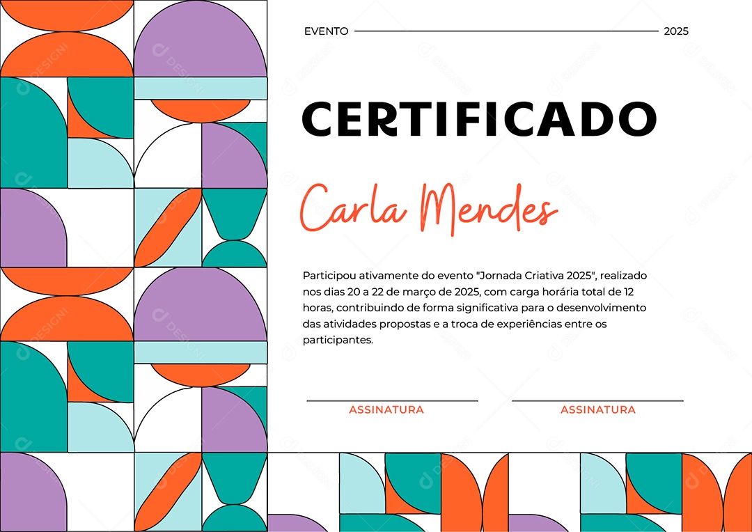 Certificado Jornada Criativa Vetor AI + EPS Editável