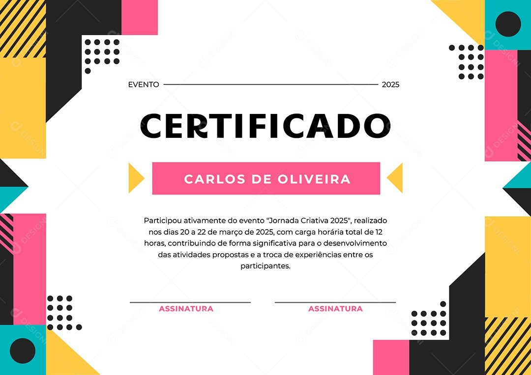 Certificado Jornada Criativa Vetor AI + EPS Editável