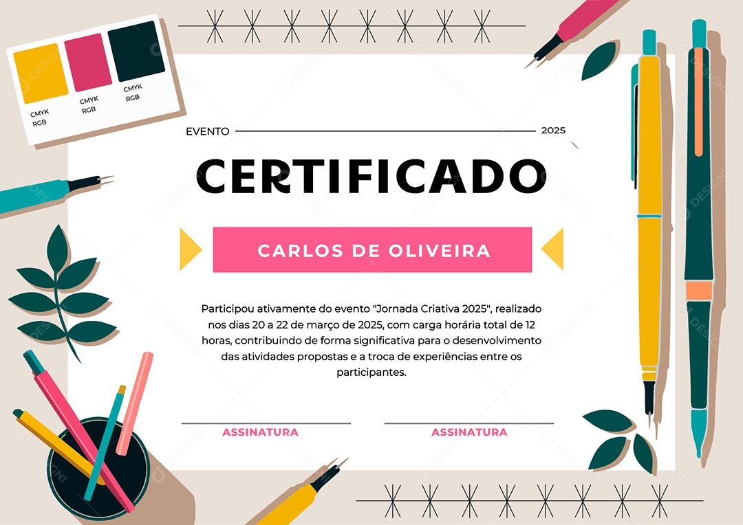 Certificado Jornada Criativa Vetor AI + EPS Editável