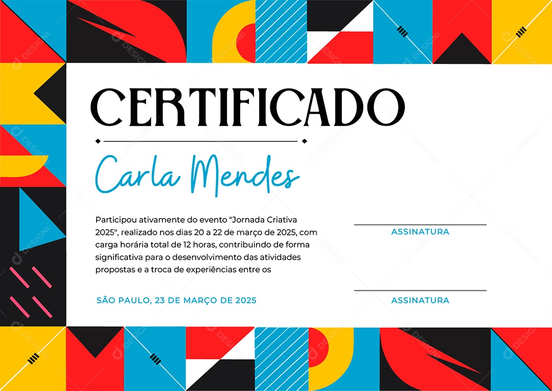 Certificado Jornada Criativa Vetor AI + EPS Editável