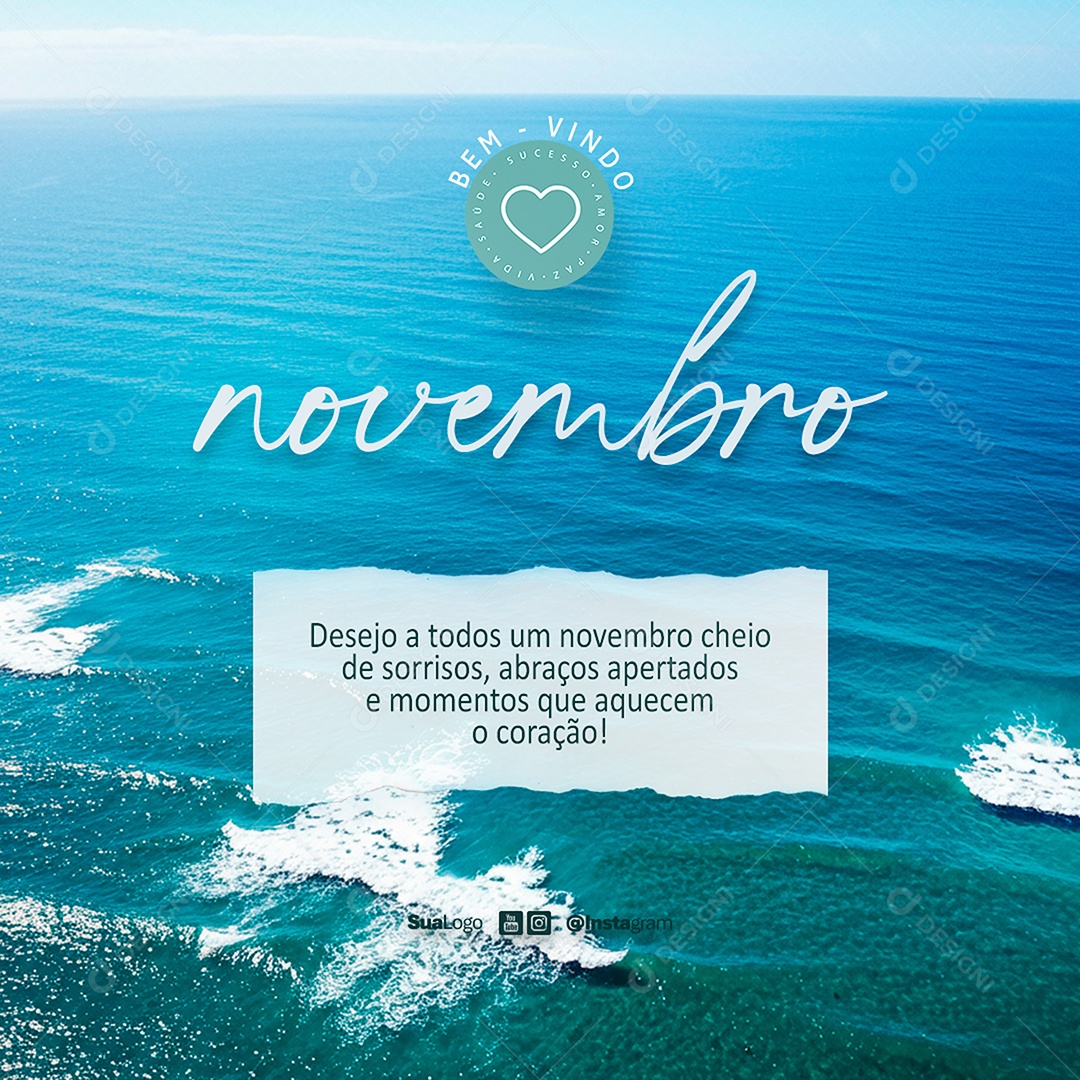 Feed Bem Vindo Novembro Cheio de Sorrisos Abraços Social Media PSD Editável