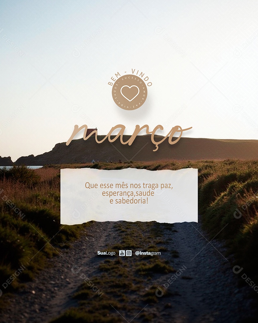 Flyer Bem Vindo Março Que Esse Mês Nos Traga Paz Social Media PSD Editável