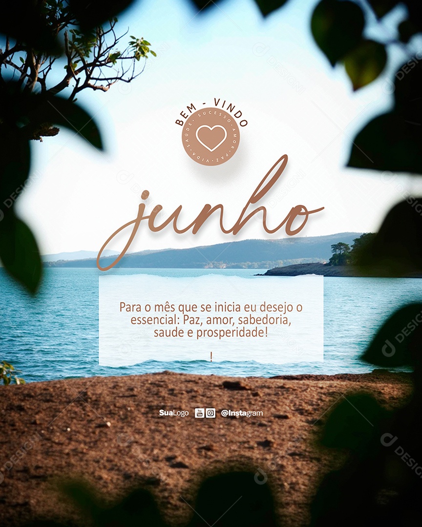 Flyer Bem Vindo Junho Desejo Paz Amor Prosperidade Social Media PSD Editável