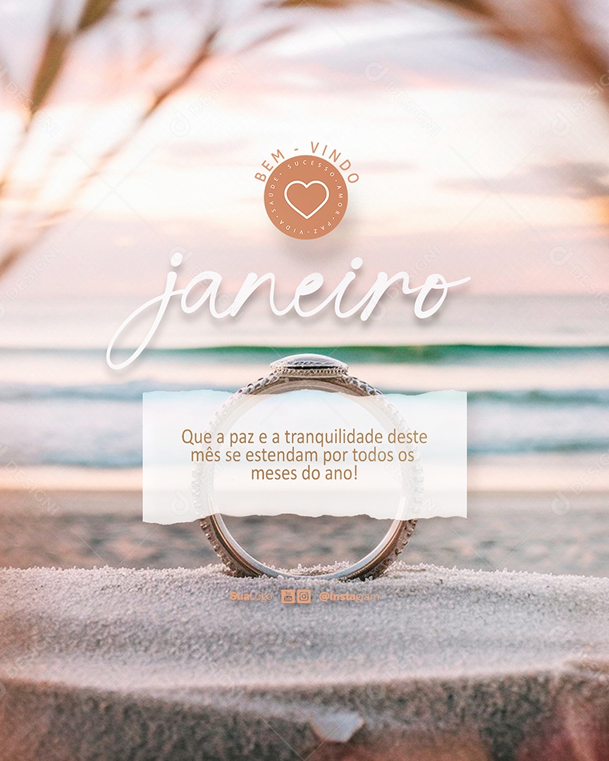 Flyer Bem Vindo Janeiro Paz e Tranquilidade Social Media PSD Editável