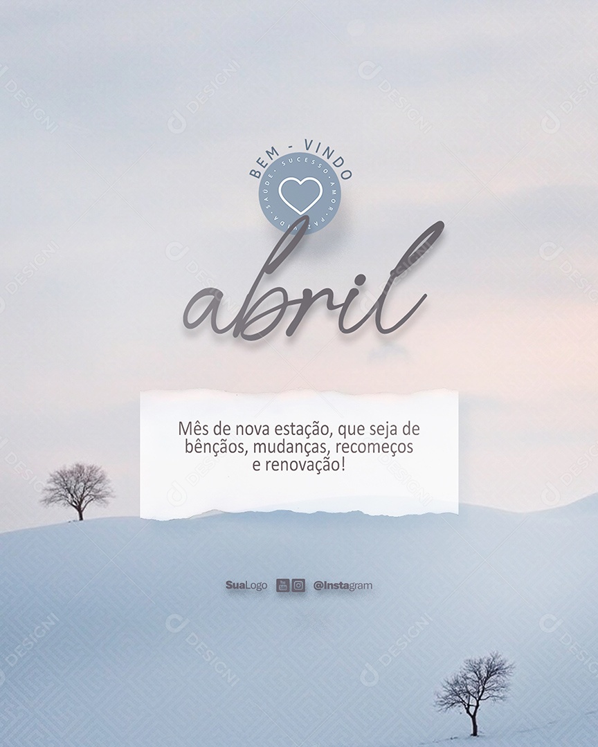 Flyer Bem Vindo Abril Mês de Nova Estação Social Media PSD Editável