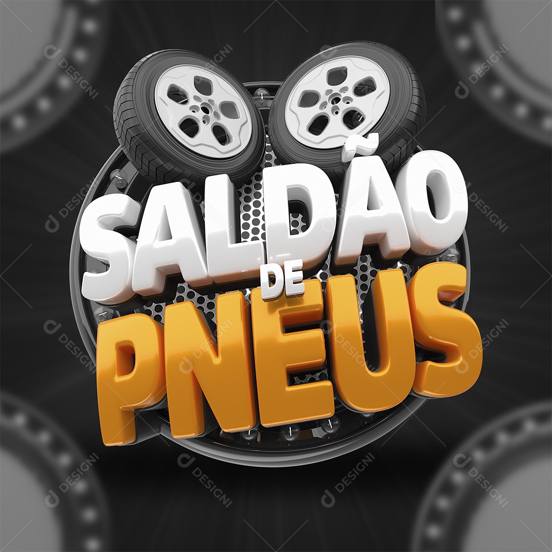 Saldão de Pneus Selo 3D Branco e Laranjado para Composição PSD