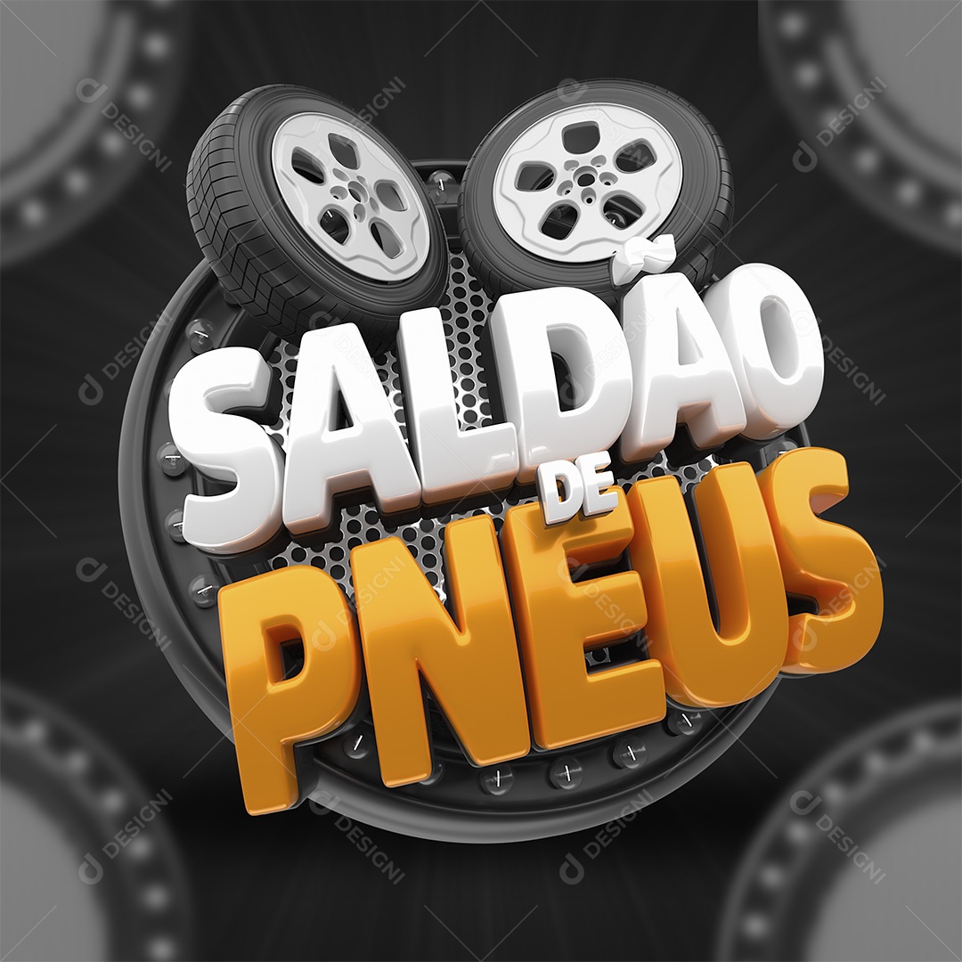 Saldão de Pneus Selo 3D Branco e Laranjado para Composição PSD