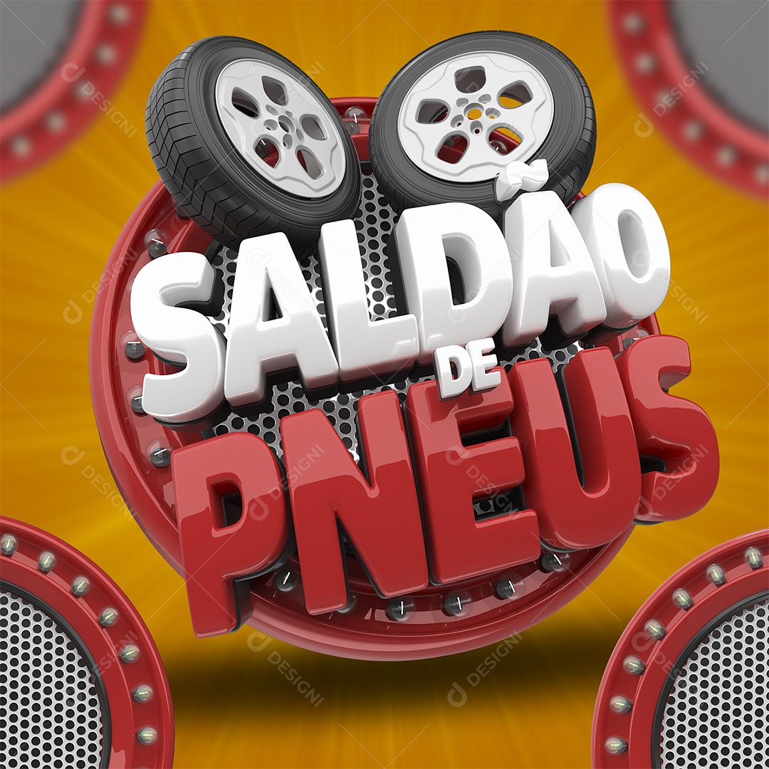 Saldão de Pneus Selo 3D Branco e Vermelho para Composição PSD