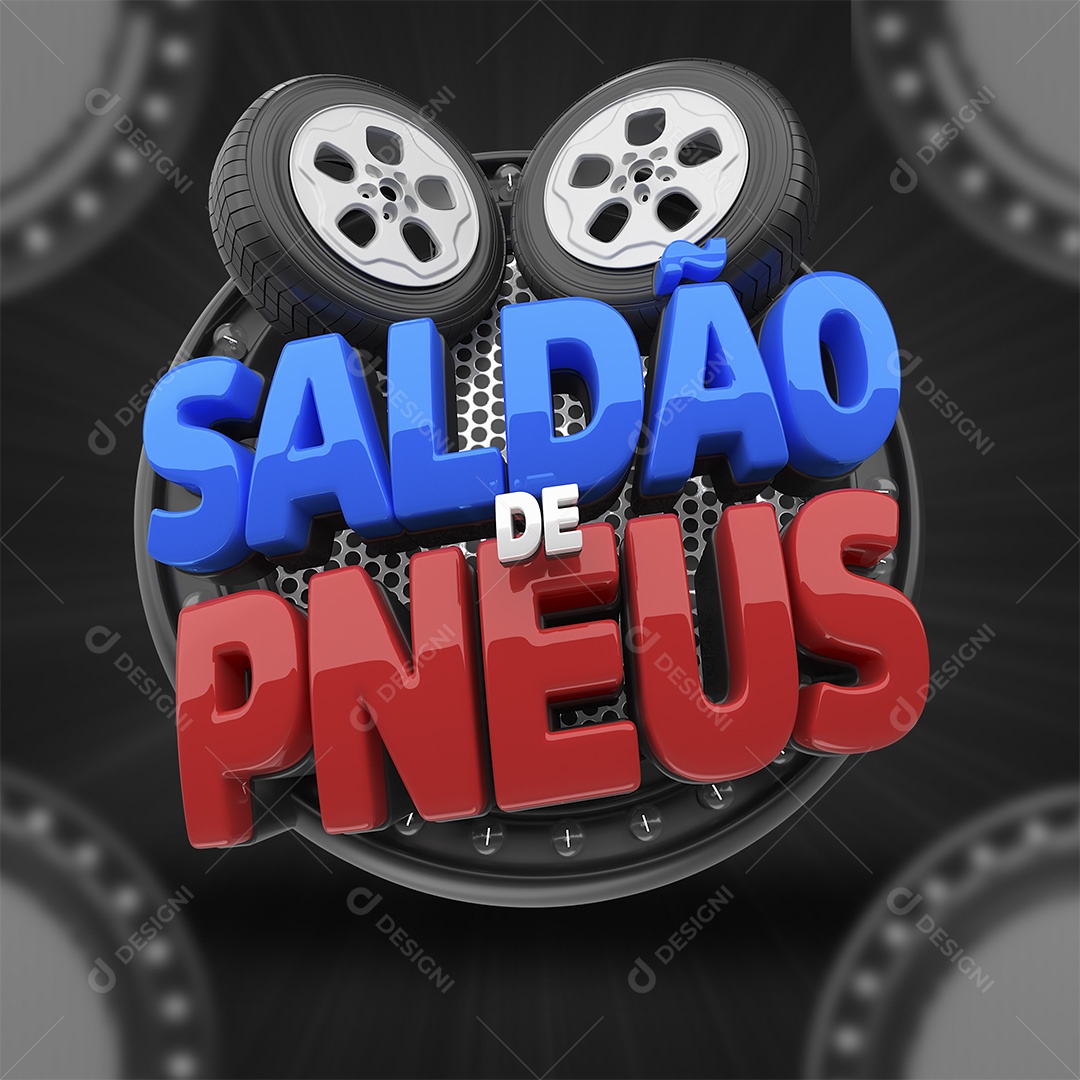 Saldão de Pneus Selo 3D Azul e Vermelho para Composição PSD