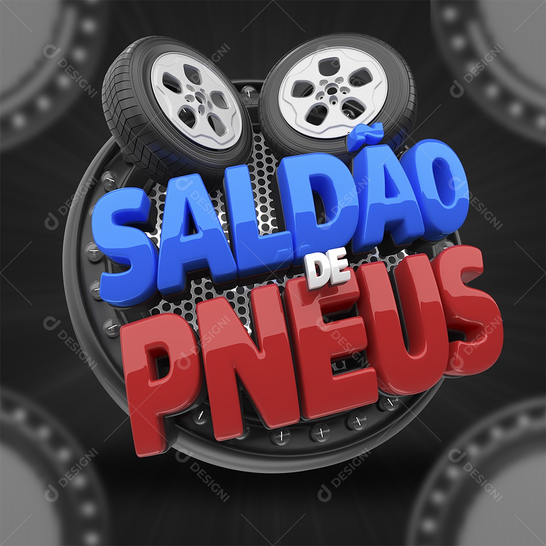 Saldão de Pneus Selo 3D Azul e Vermelho para Composição PSD