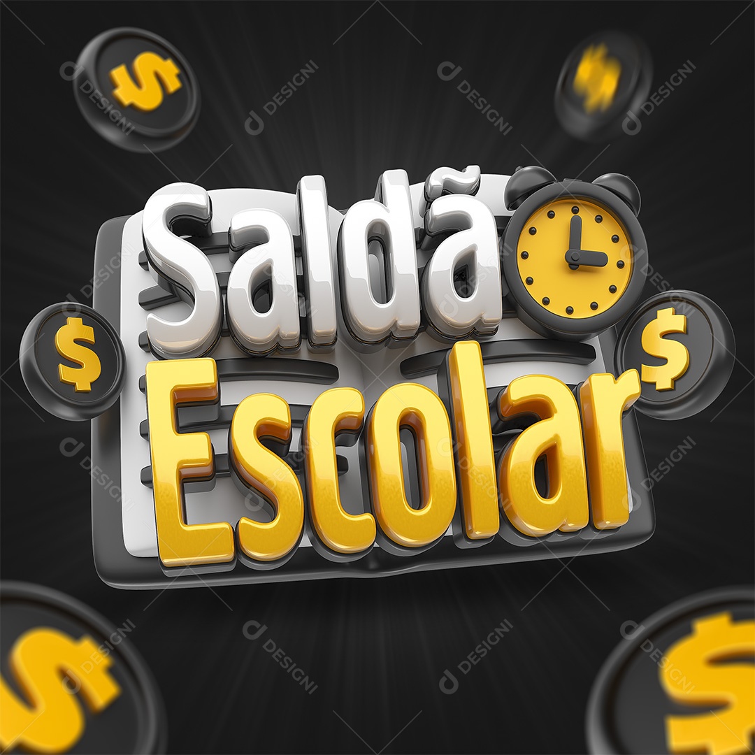 Saldão Escolar Selo 3D Branco Preto e Dourado para Composição PSD
