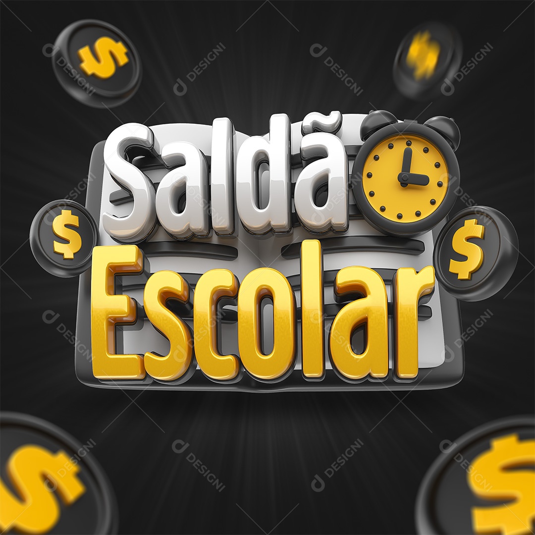 Saldão Escolar Selo 3D Branco Preto e Dourado para Composição PSD