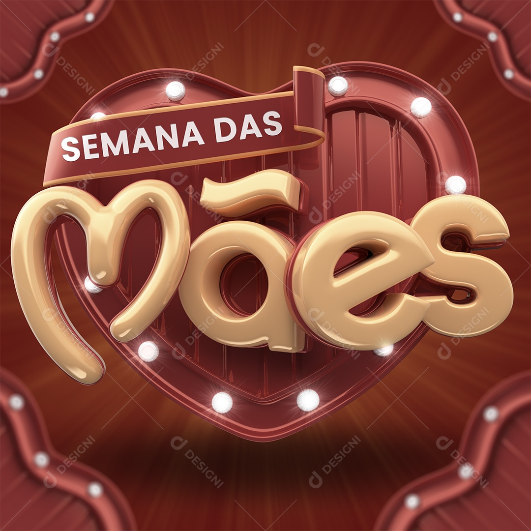 Semana das Mães Selo 3D Vermelho e Dourado para Composição PSD