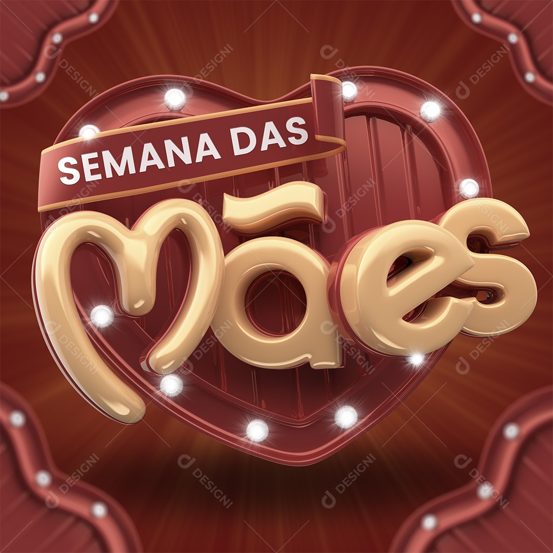 Semana das Mães Selo 3D Vermelho e Dourado para Composição PSD