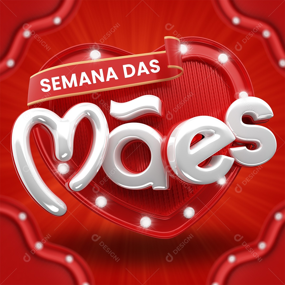 Semana das Mães Selo 3D Vermelho e Branco para Composição PSD