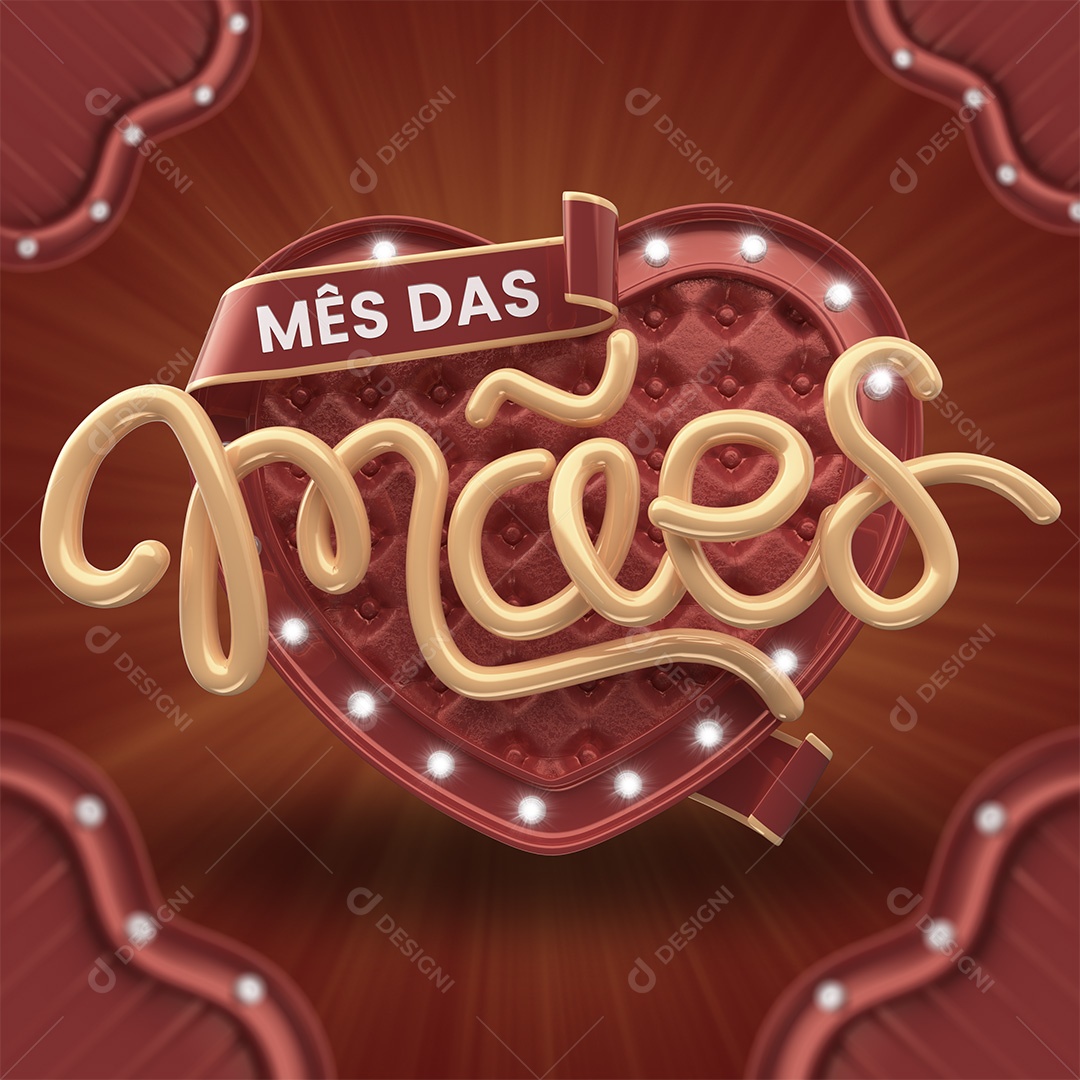 Mês das Mães Selo 3D Vermelho e Dourado para Composição PSD