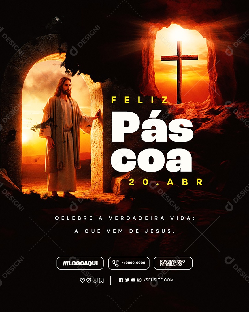 Feliz Páscoa 20 de Abril Celebre a Verdadeira Vida Social Media PSD Editável