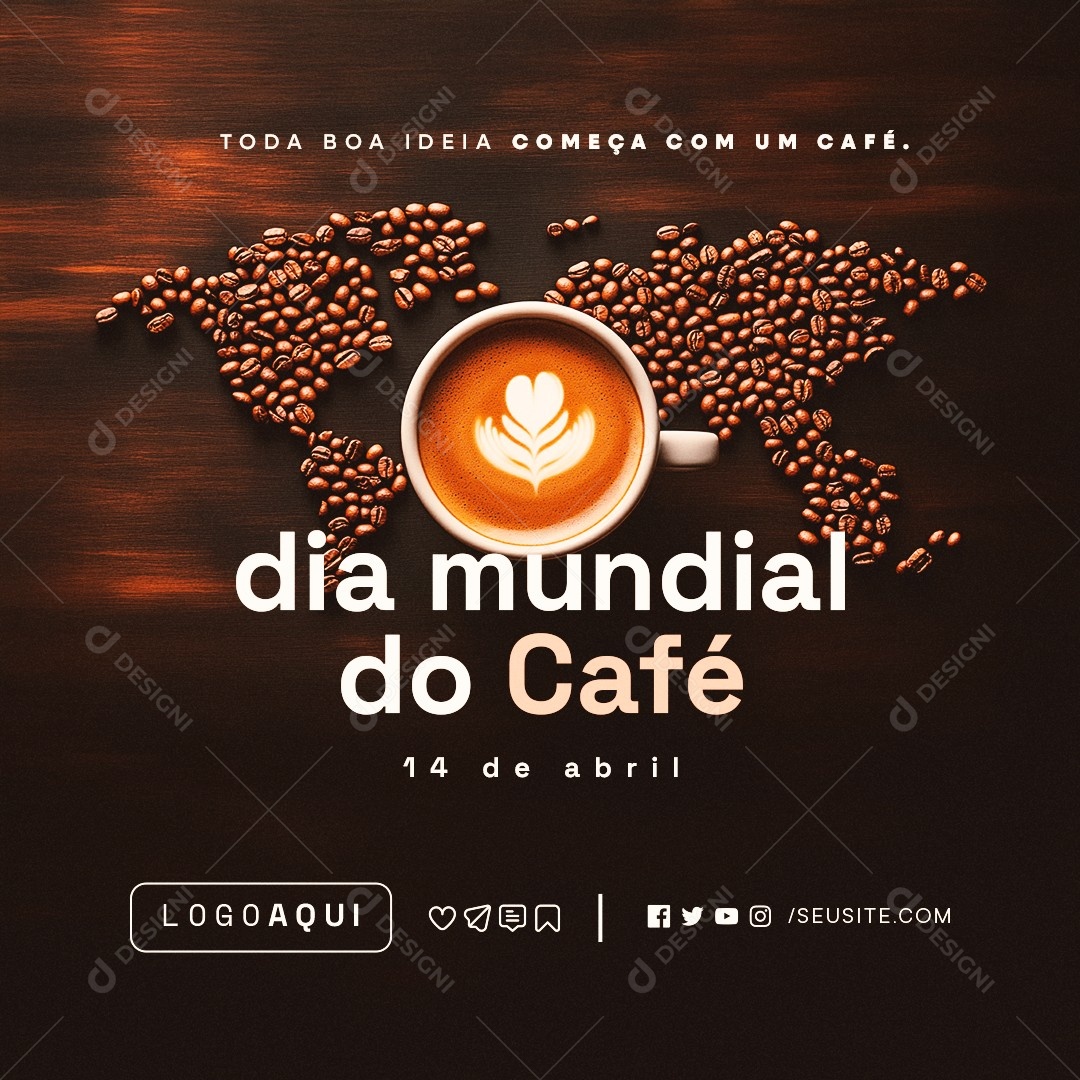 Dia Mundial do Café 14 de Abril Social Media PSD Editável