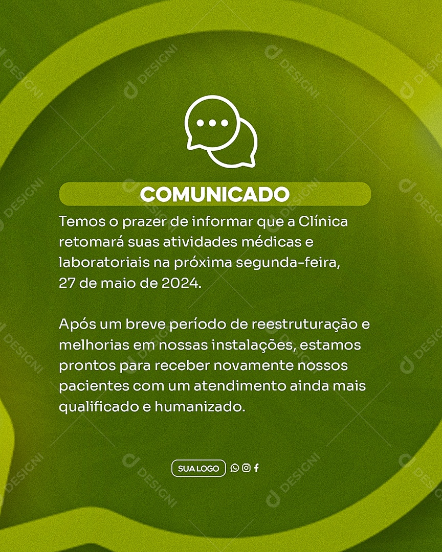 Comunicado Importante Clinica Social Media PSD Editável