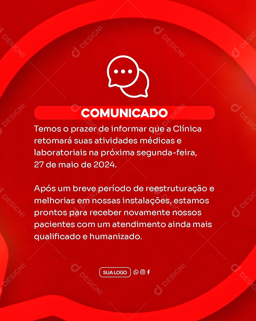 Comunicado Importante Clinica Social Media PSD Editável
