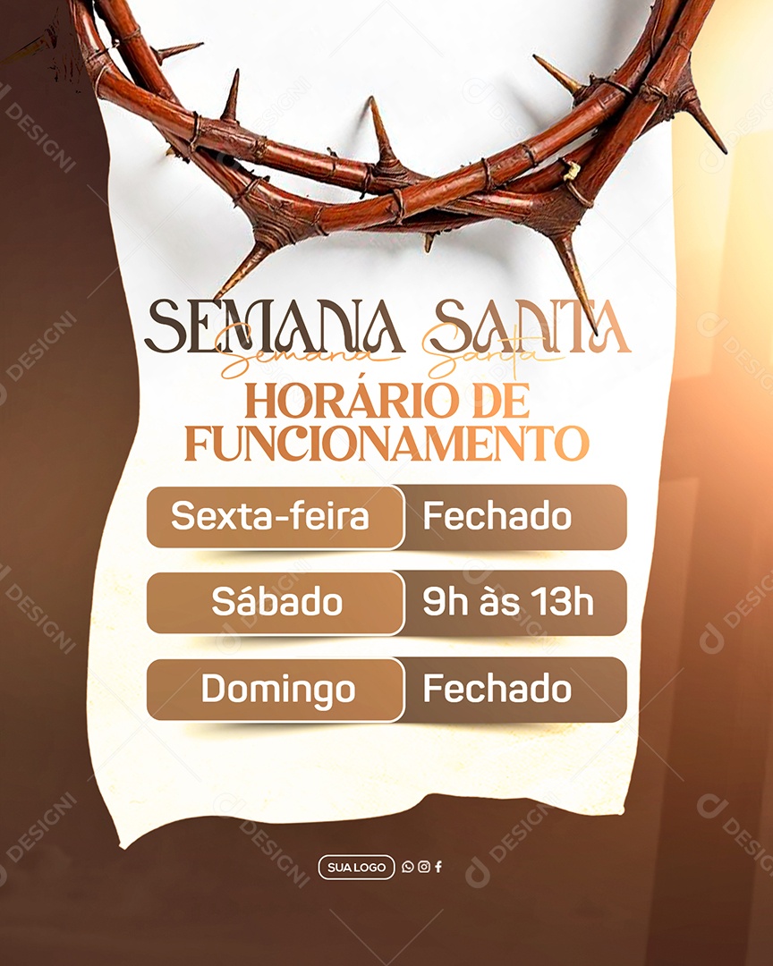 Semana Santa Horário de Funcionamento Social Media PSD Editável