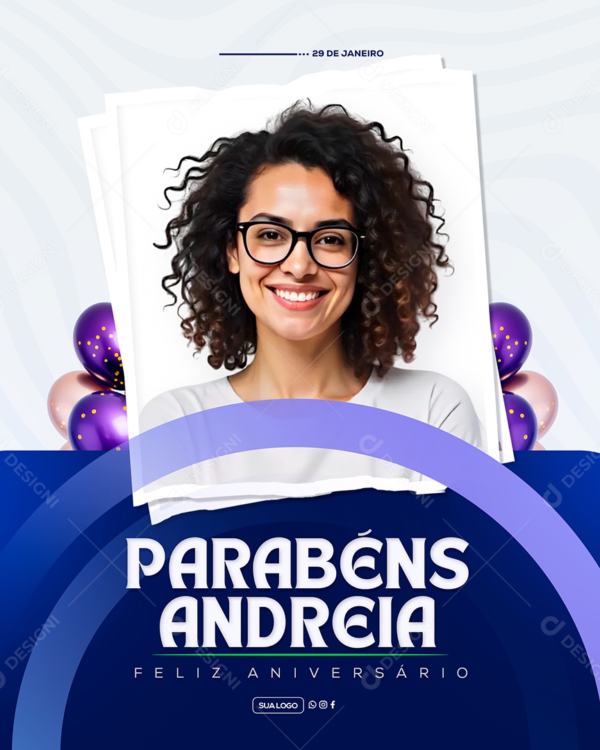 Feliz Aniversário Parabéns Andreia Social Media PSD Editável