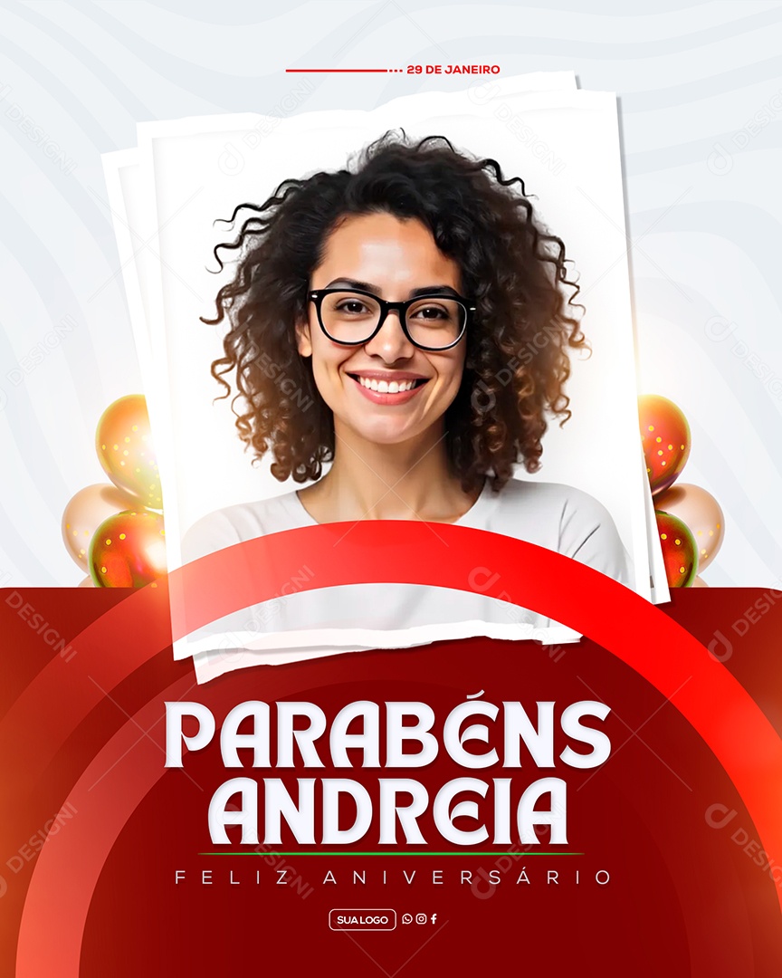 Feliz Aniversário Parabéns Andreia Social Media PSD Editável