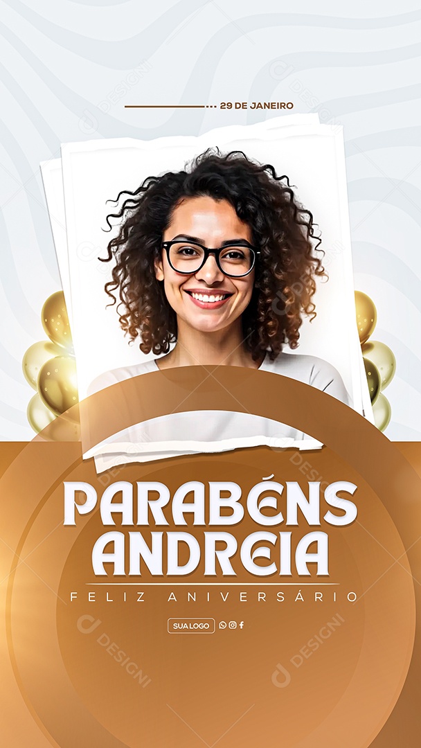 Story Feliz Aniversário Parabéns Andreia Social Media PSD Editável