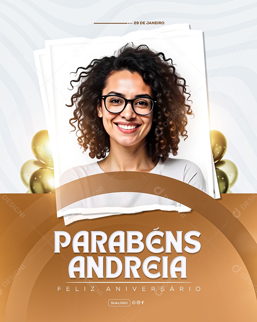 Feliz Aniversário Parabéns Andreia Social Media PSD Editável