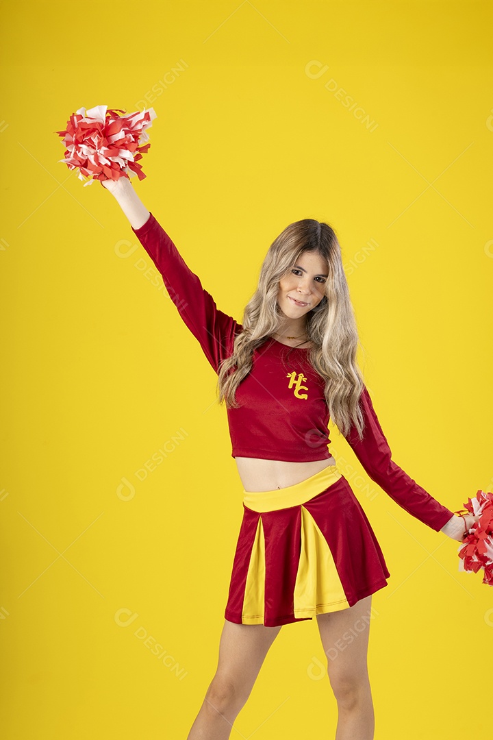 Jovem adolescente líder de torcida com várias poses e expressões faciais