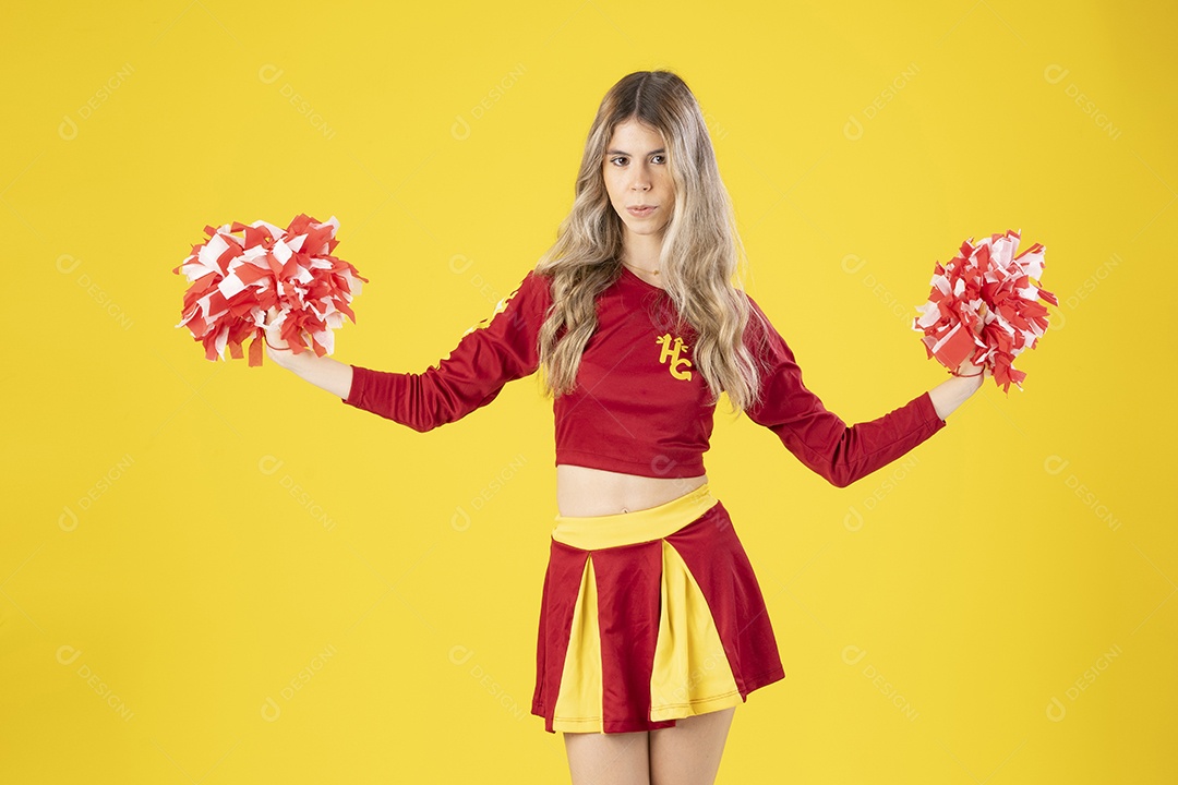 Jovem adolescente líder de torcida com várias poses e expressões faciais