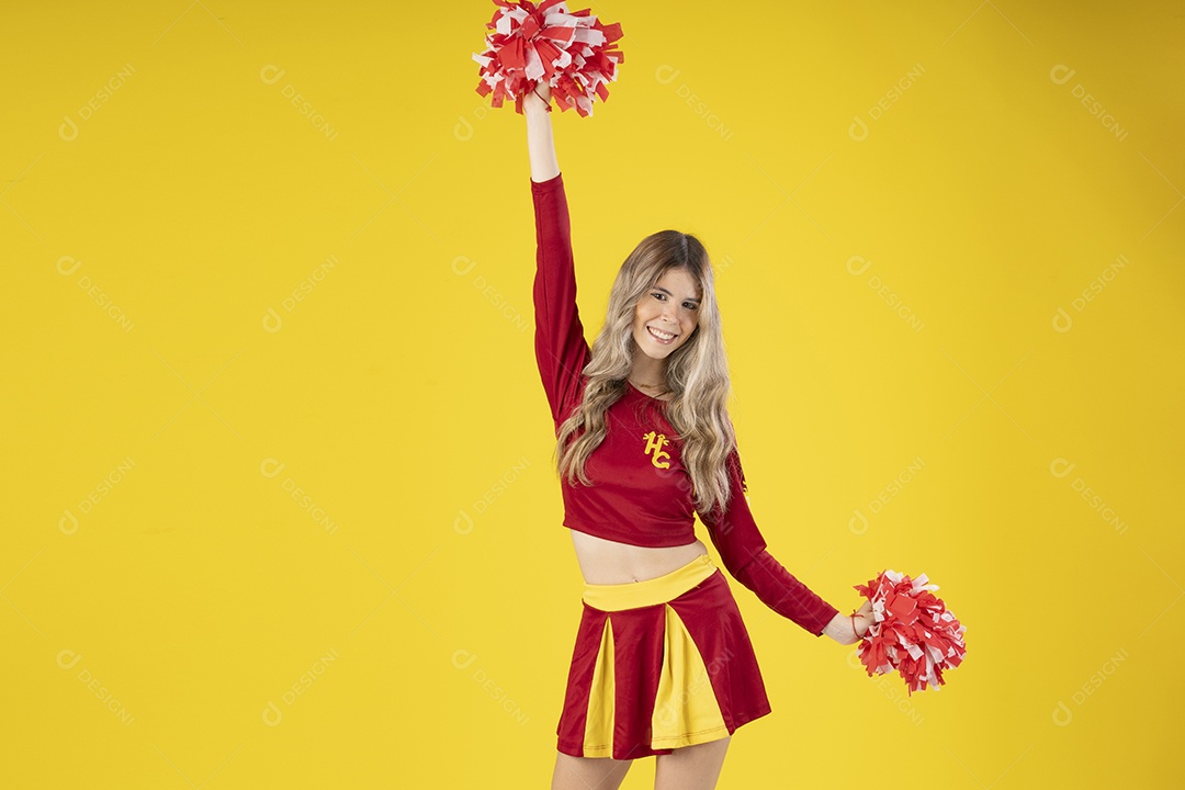 Jovem adolescente líder de torcida com várias poses e expressões faciais