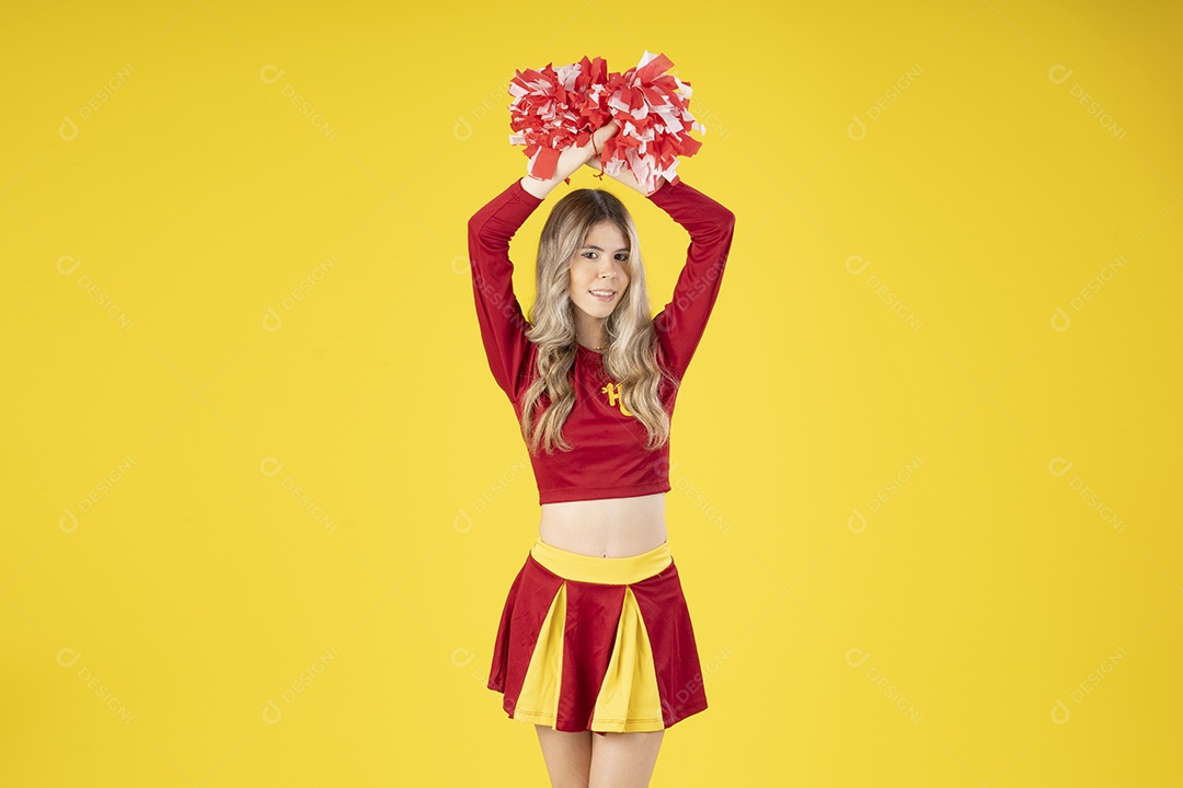 Jovem adolescente líder de torcida com várias poses e expressões faciais