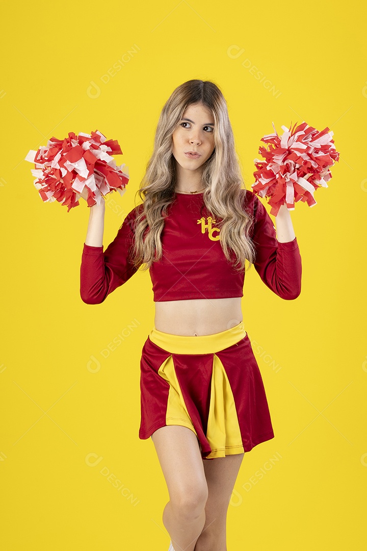 Jovem adolescente líder de torcida com várias poses e expressões faciais