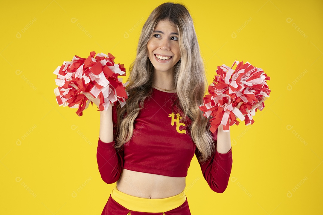 Jovem adolescente líder de torcida com várias poses e expressões faciais