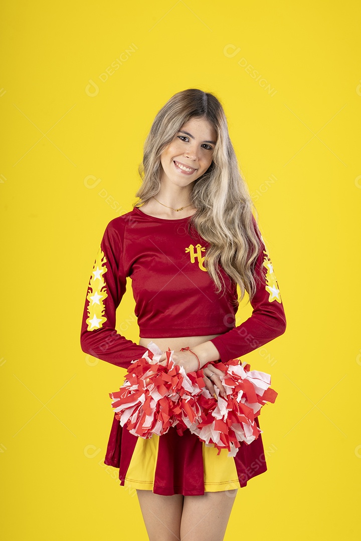 Jovem adolescente líder de torcida com várias poses e expressões faciais