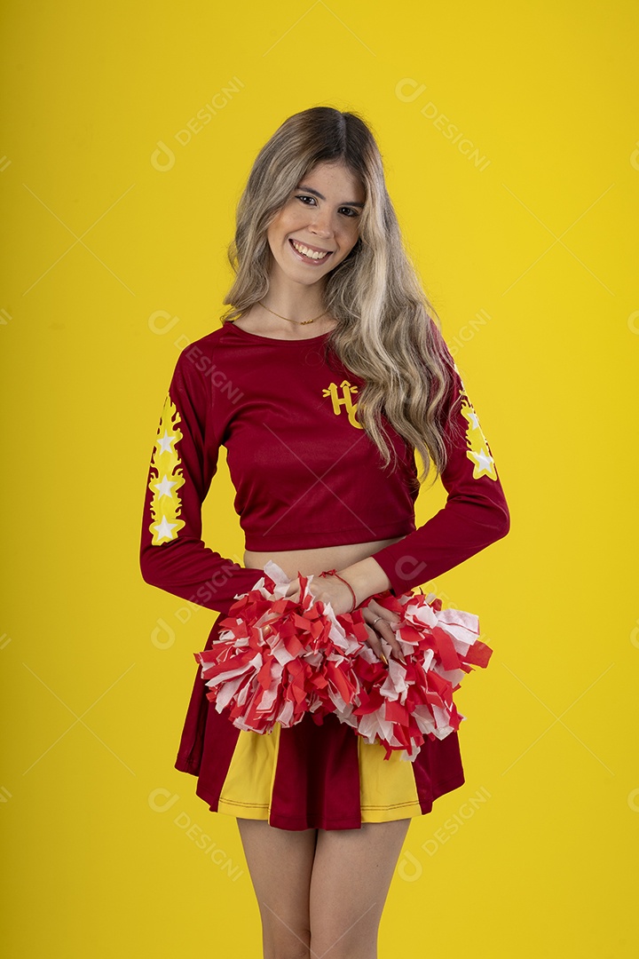 Jovem adolescente líder de torcida com várias poses e expressões faciais