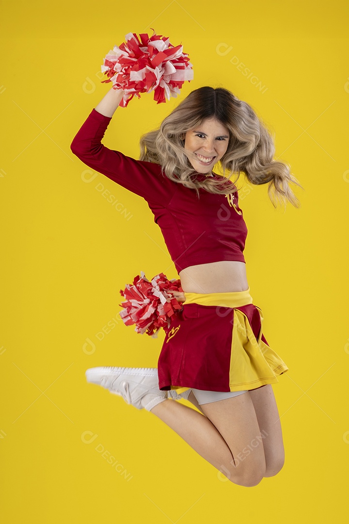 Jovem adolescente líder de torcida com várias poses e expressões faciais