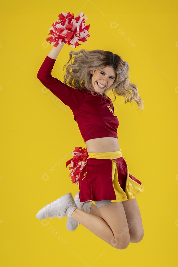 Jovem adolescente líder de torcida com várias poses e expressões faciais