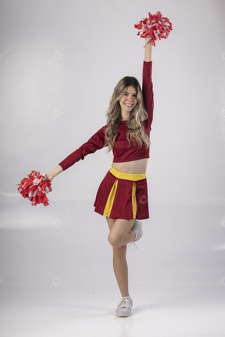 Jovem adolescente líder de torcida com várias poses e expressões faciais