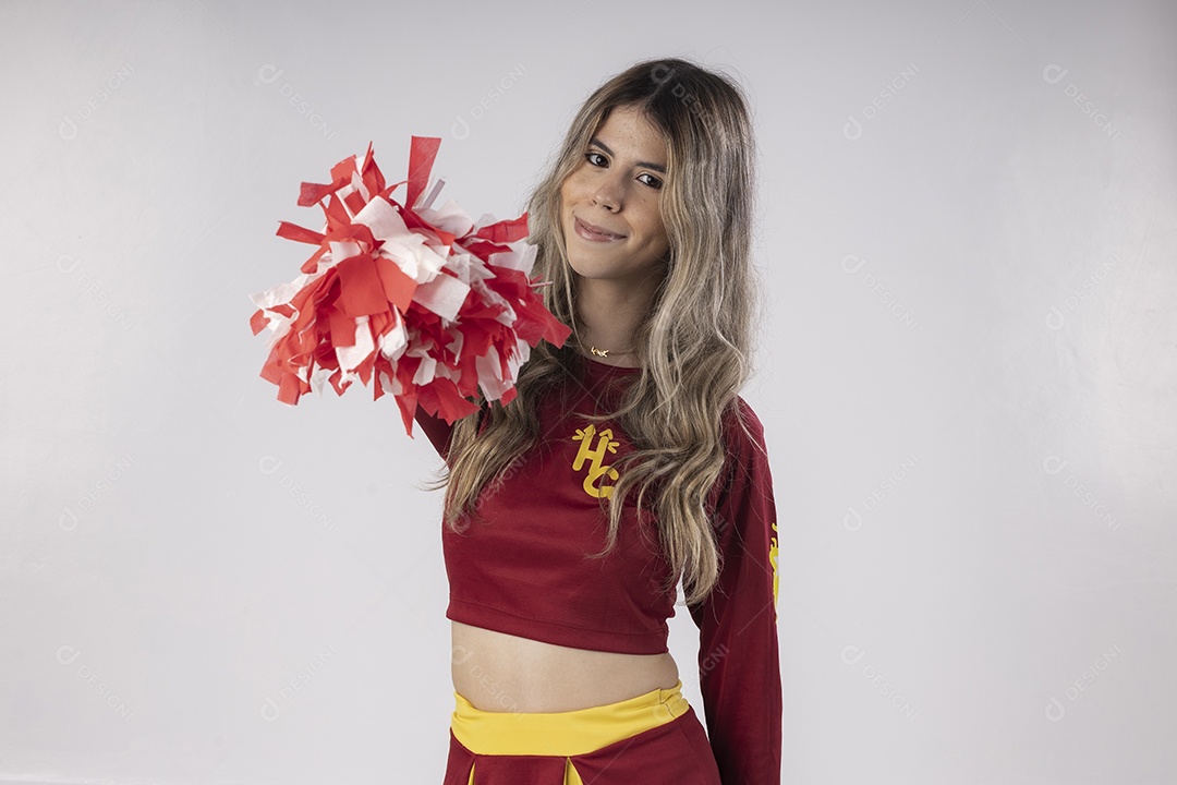 Jovem adolescente líder de torcida com várias poses e expressões faciais