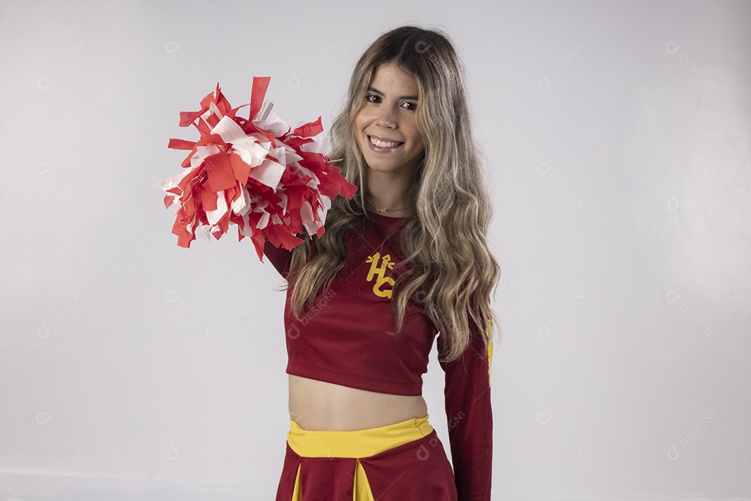 Jovem adolescente líder de torcida com várias poses e expressões faciais