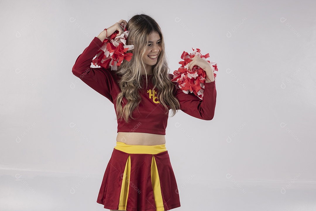 Jovem adolescente líder de torcida com várias poses e expressões faciais