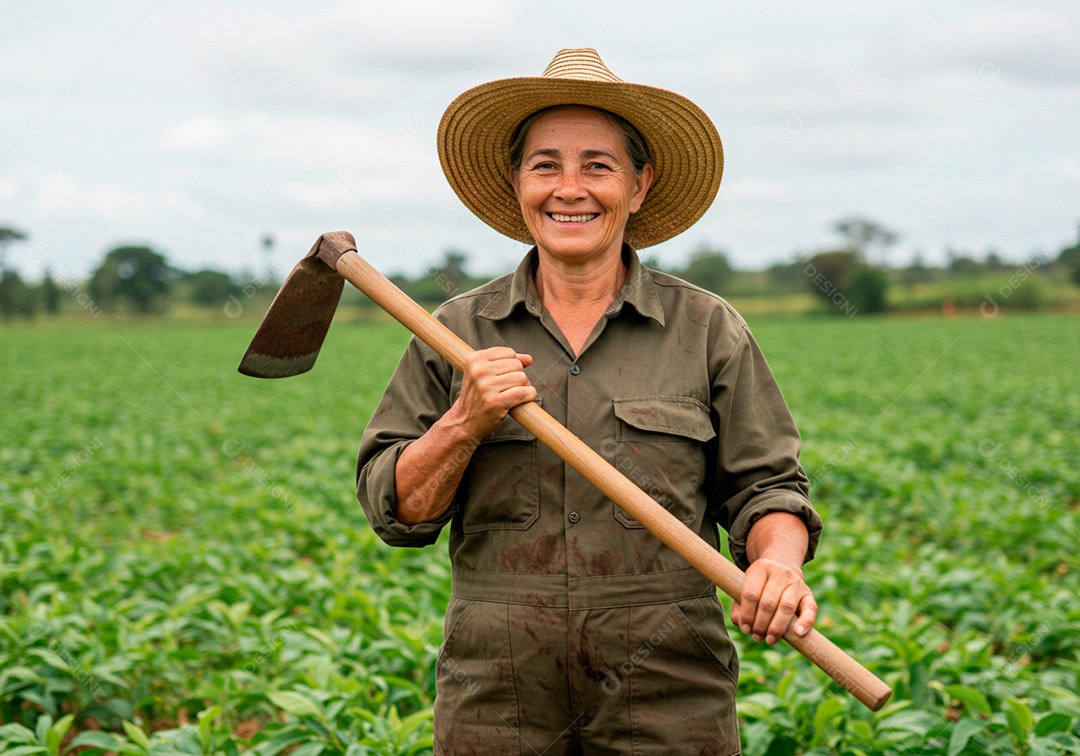 Mulher meia idade trabalhadora trabalhando em uma fazenda