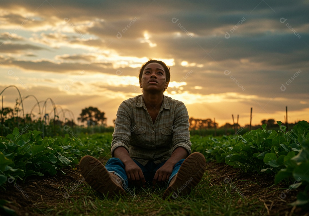 Mulher jovem trabalhadora trabalhando em uma fazenda