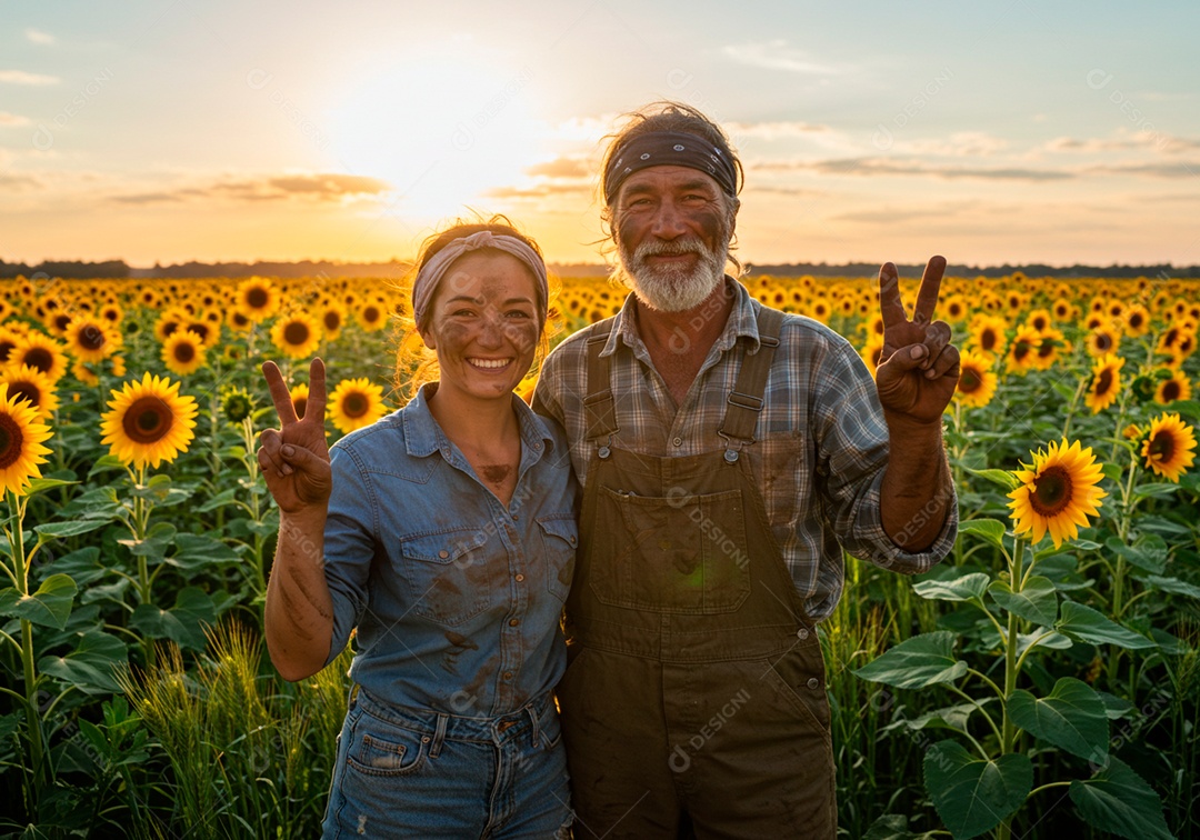 Homem e mulher jovens agricultores sobre uma fazenda
