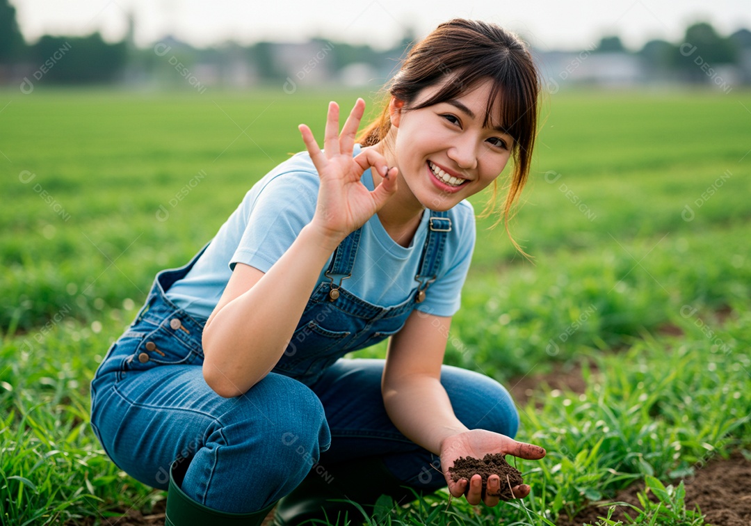 Mulher jovem trabalhadora trabalhando em uma fazenda