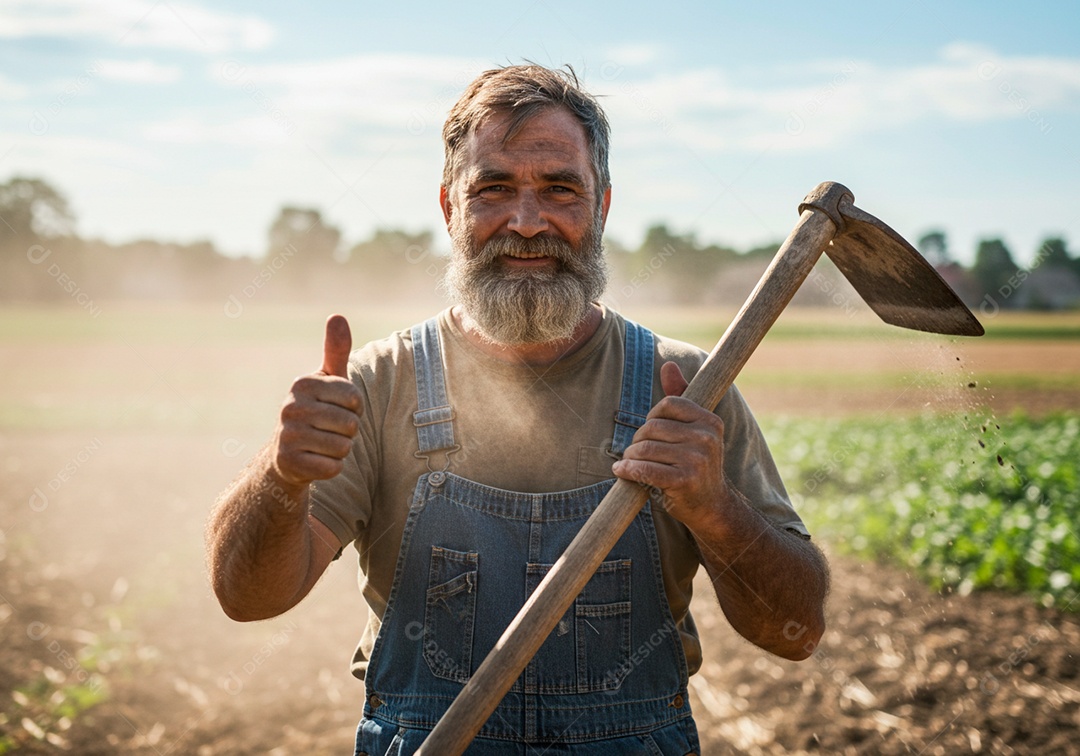 Homem meia idade trabalhador trabalhando sobre fazenda
