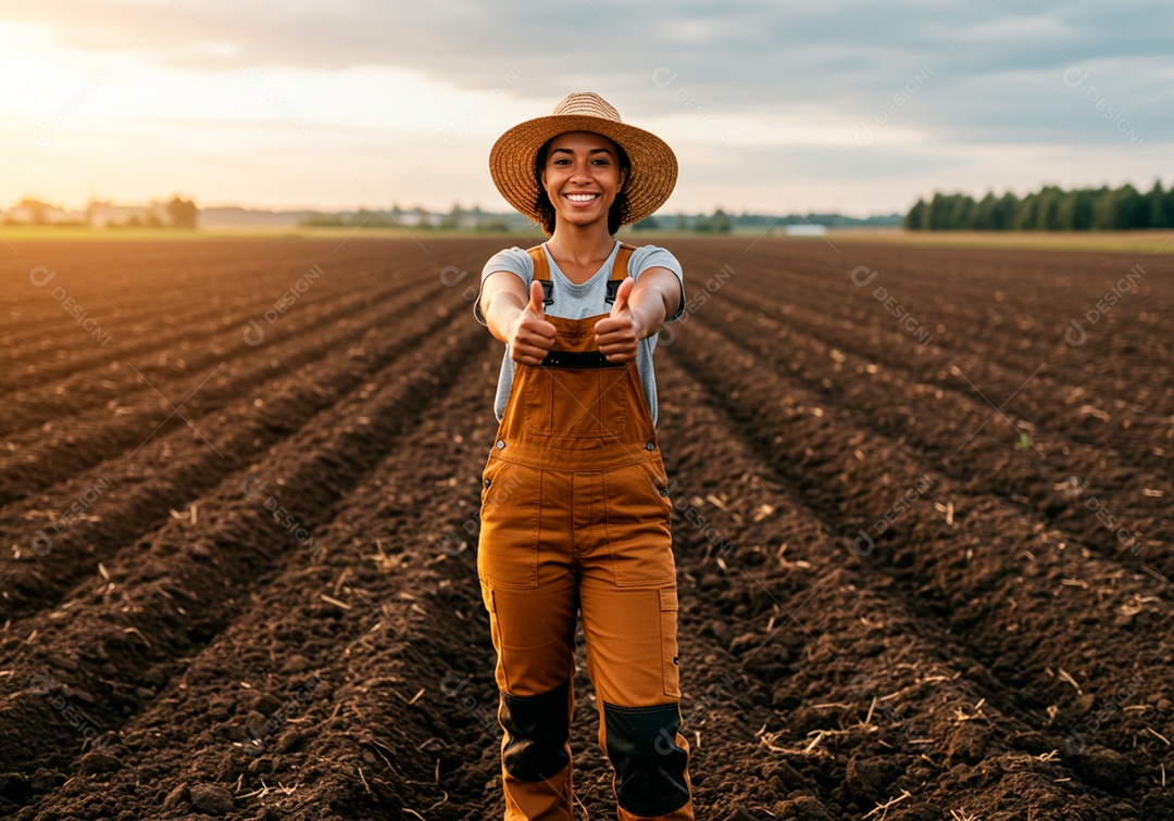 Mulher jovem trabalhadora trabalhando em uma fazenda