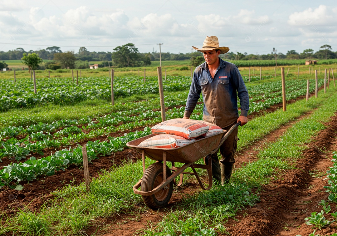 Homem meia idade trabalhador trabalhando sobre fazenda